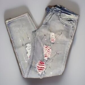 EUC: Men’s COTTON FARM Los Angeles Distressed/Paint Splash Denim Jeans